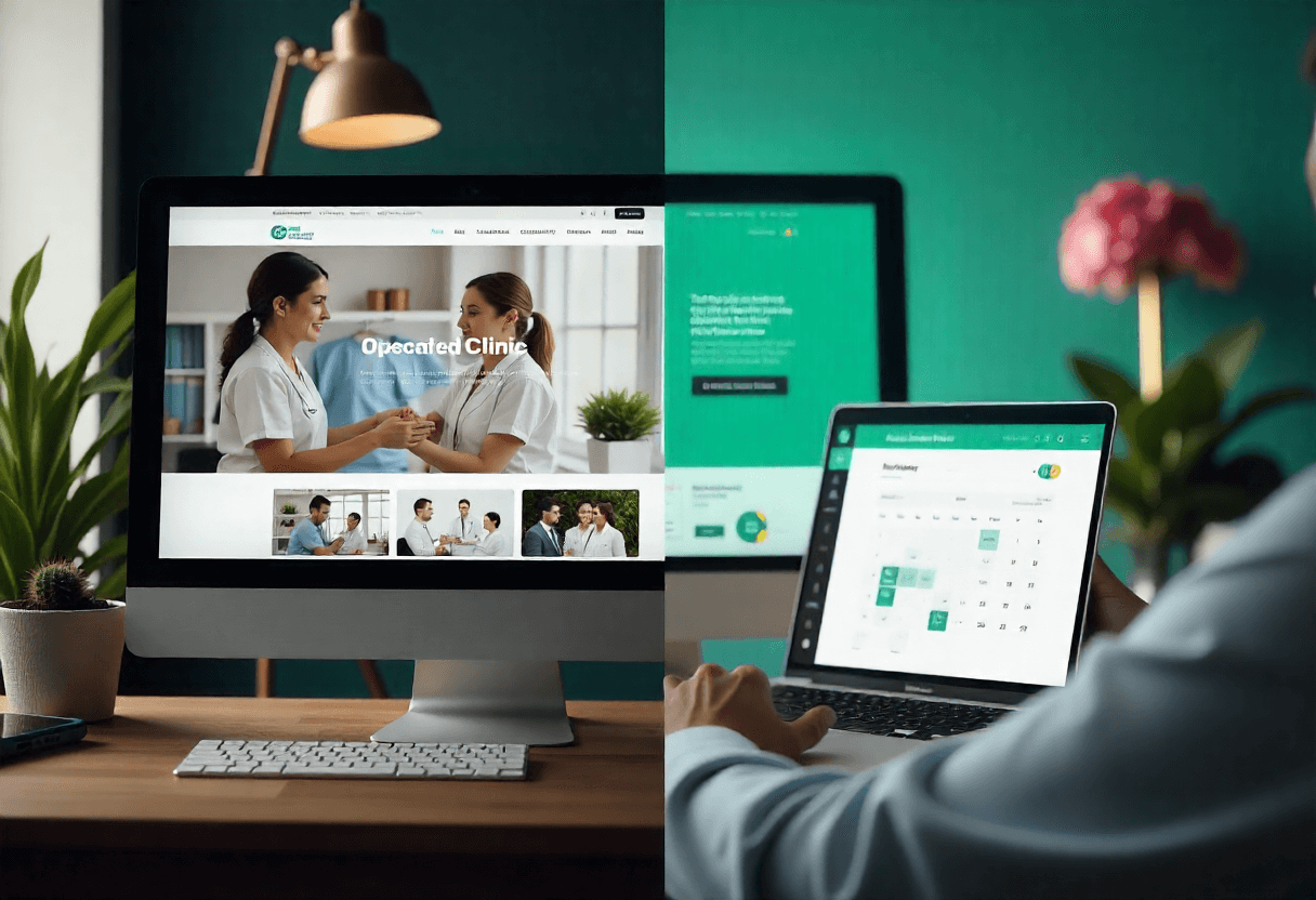 Before and after comparison of outdated vs modern clinic websites